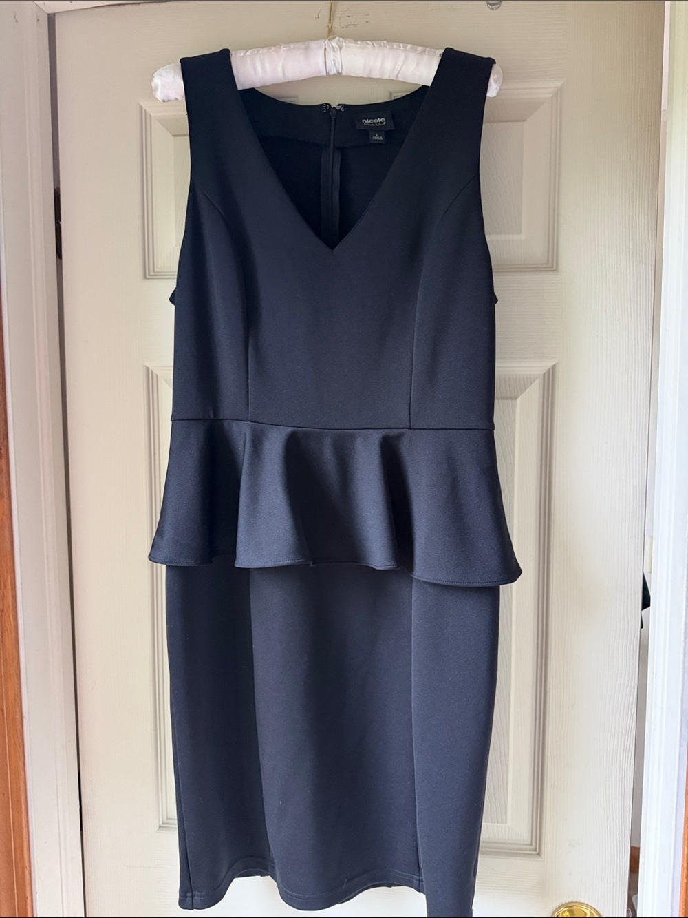 Nicole Miller Black Sleeveless V-Neck Peplum Midi Dress